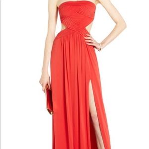 Strapless salmon cutout maxi gown